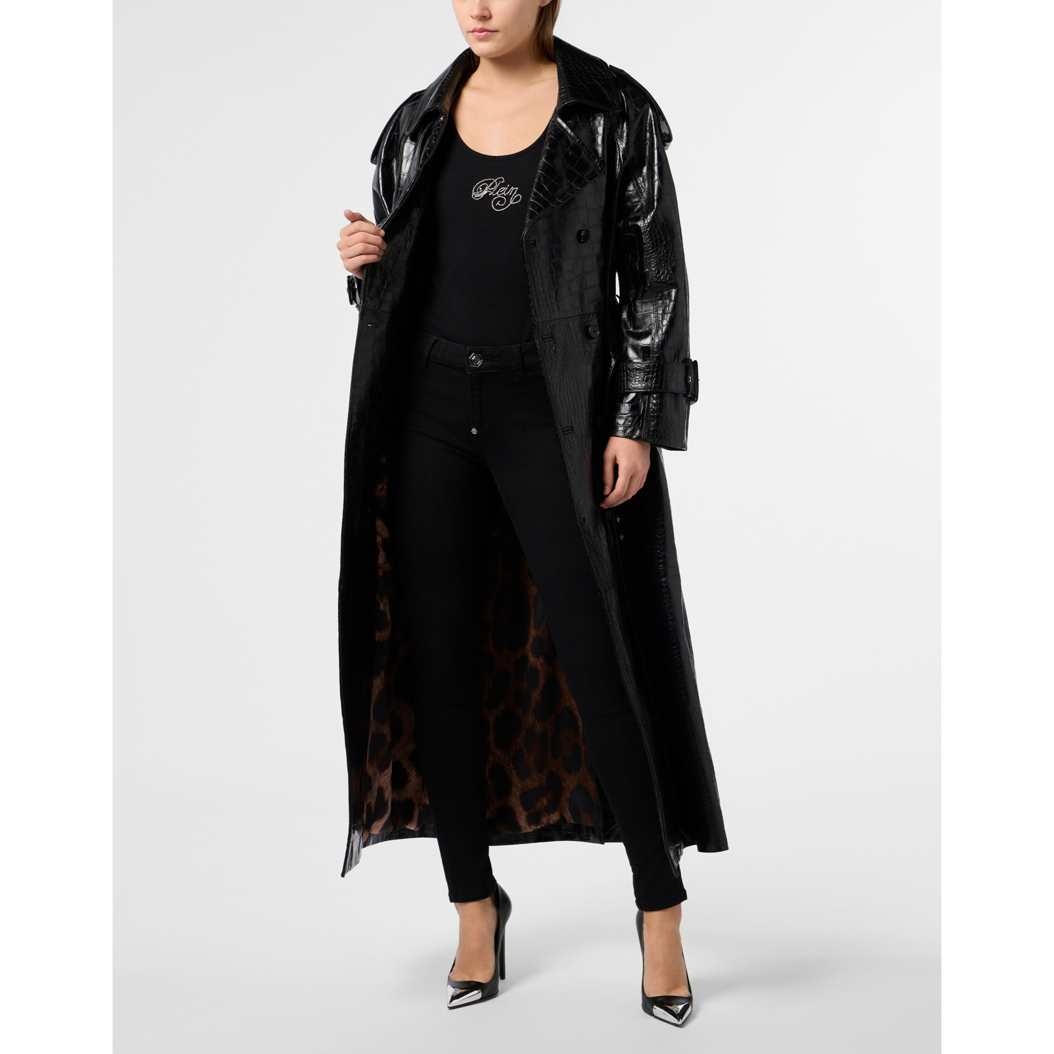 PHILIPP PLEIN Long Trench Coat Cocco