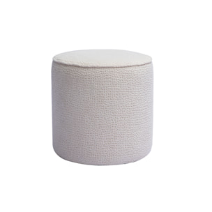 Pouf rond en tissu effet velours texturé écru à motifs D40 cm WANGA