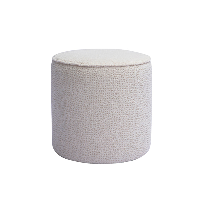 Pouf rond en tissu effet velours texturé écru à motifs D40 cm WANGA