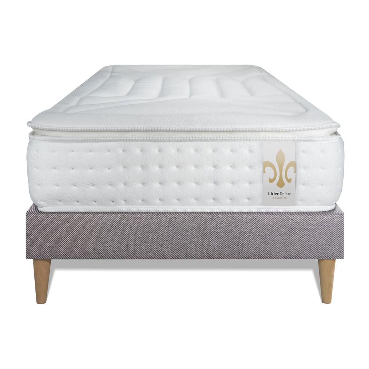 Ensemble Matelas Vingt-Quatre PLUS - 24cm - Ressorts ensachés et mémoire de forme - Confort hôtelier - Sommier kit Gris
