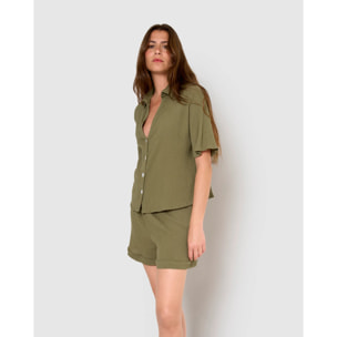 Set de camisa y short de algodón lino verde cacería