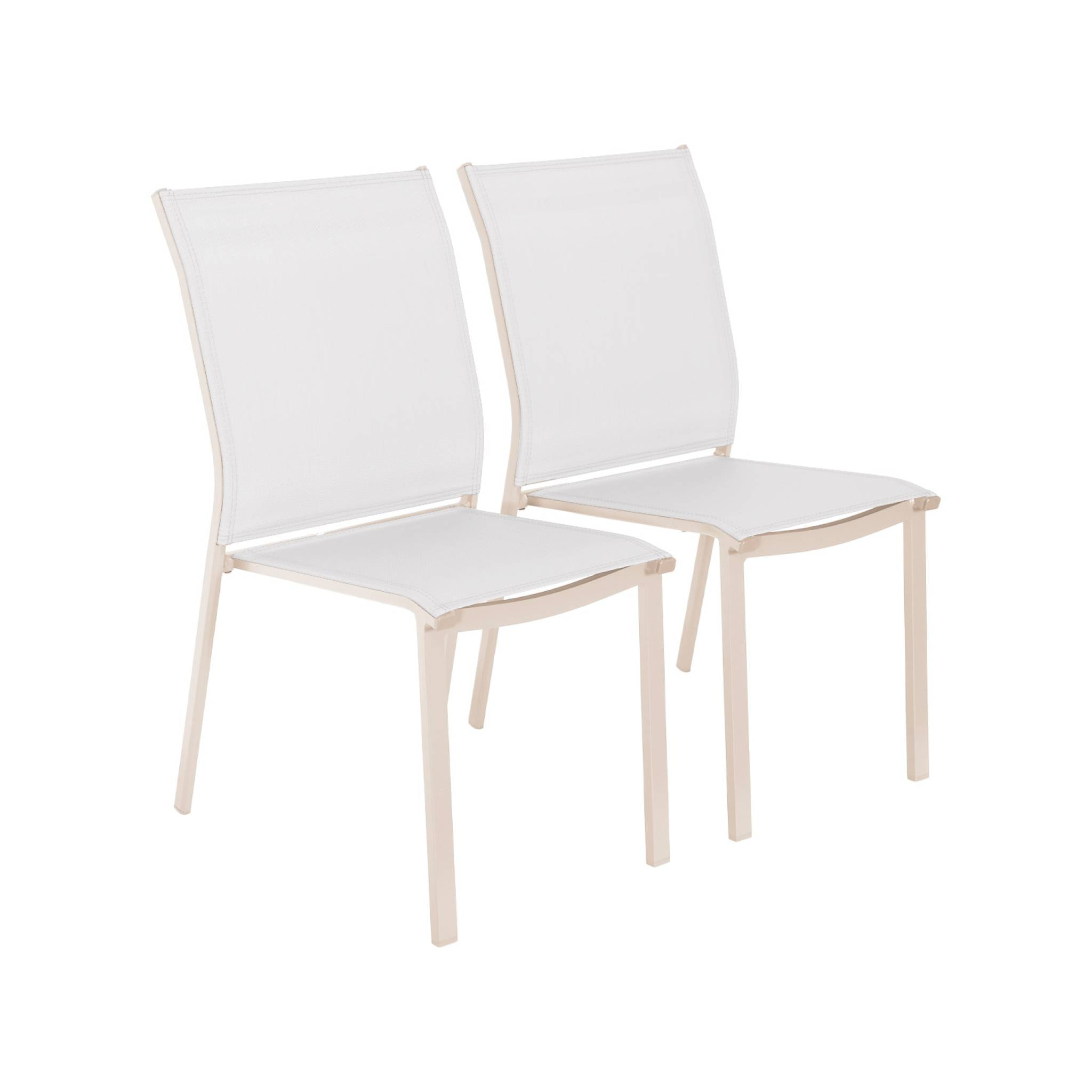 Lot de 2 chaises de jardin CLEVELAND empilables aluminium et textilene beige. 64.5 x 45.5 x 89.5 cm