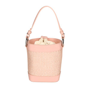 Borsa a secchiello da donna - Modello Alyssa - Pelle & Paglia - 13.0 x 16.0 x 10.0 cm