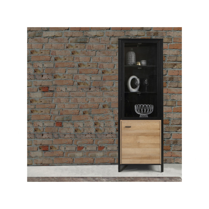 Vitrine 2 portes réversibles en bois effet chêne - MIAMI