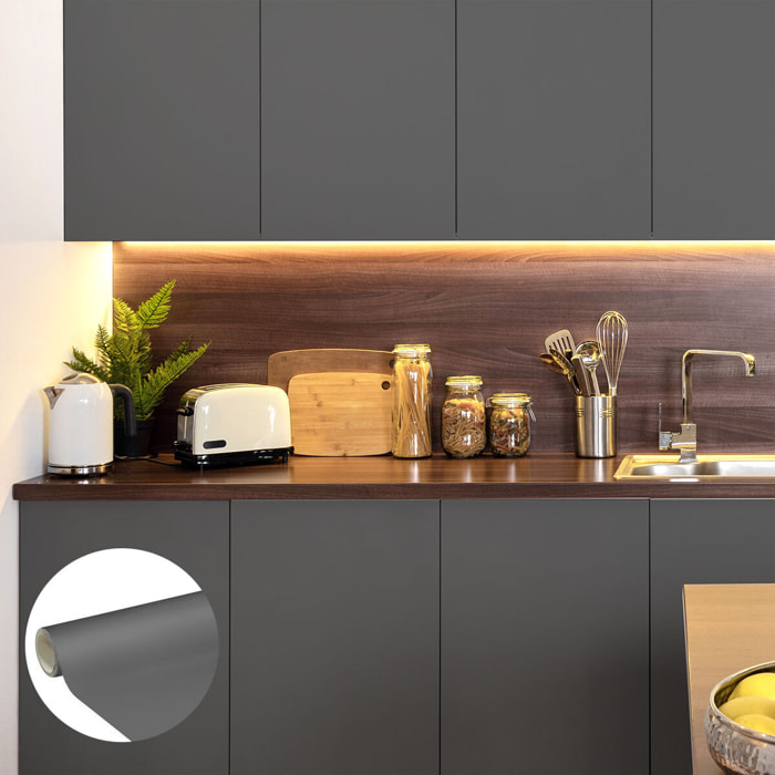 Rouleau adhésif décoratif Vinyle au Mètre - Gris fonce - Sticker Lavable Imperméable Mur Cuisine Meubles