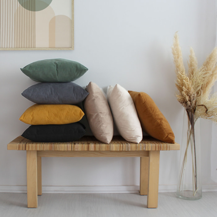 Coussin dehoussable en velours - Ecru