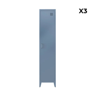 Armoire chambre enfant en acier bleu pétrole. 4 espaces de rangement. casier. L 38 x P 38 x H 180 cm