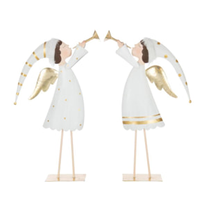 J-Line figurine Ange Trompette + acier - blanc/or - 2 pcs