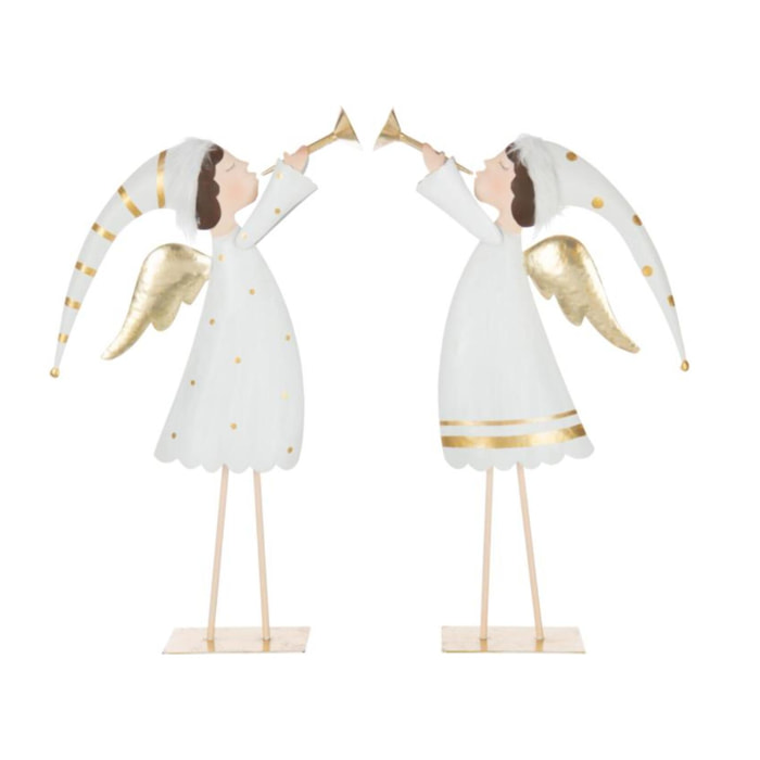 J-Line figurine Ange Trompette + acier - blanc/or - 2 pcs