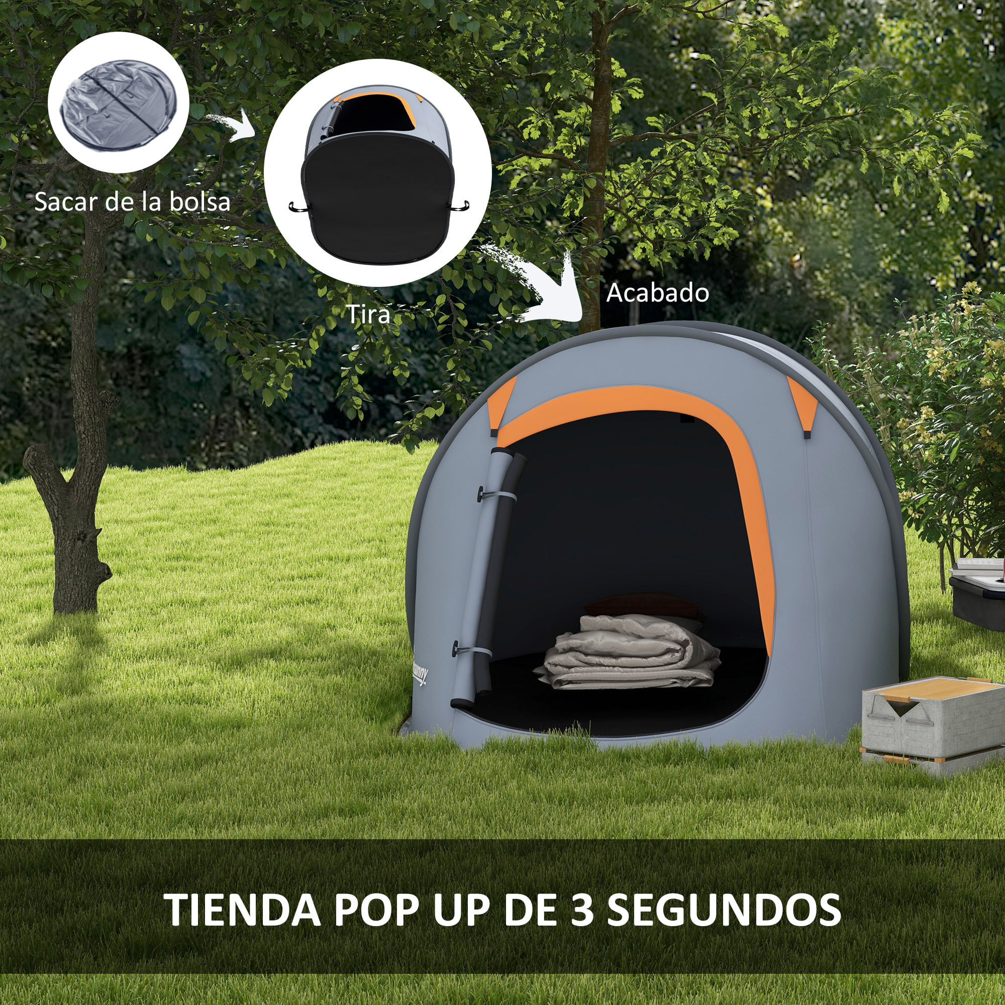 Tienda de Campaña Pop-Up para 2-3 Personas Tienda de Camping Plegable Portátil Impermeable con Ventana Puerta y Bolsa de Transporte para Pescar Senderismo 245x148x105 cm Gris