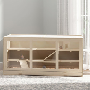 Cage pour hamster 2 étages dim. 115x57x55cm toit ouvrable fenêtres cabane 2 échelles plateau déjection bois