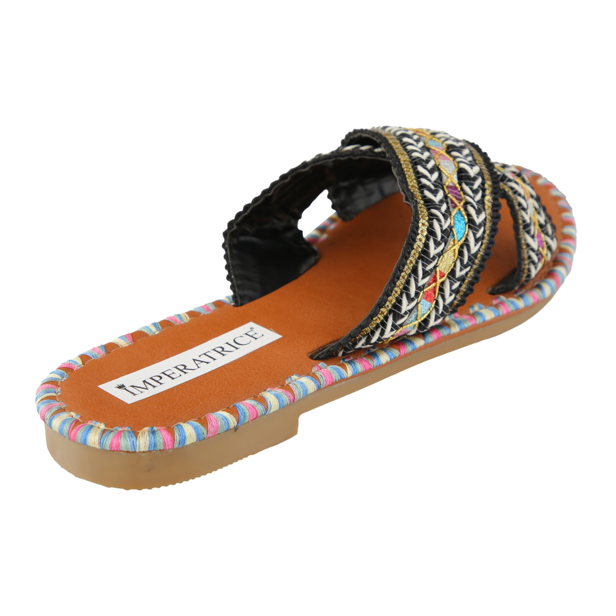 Ciabatte con fasce intrecciate ricamate multicolore