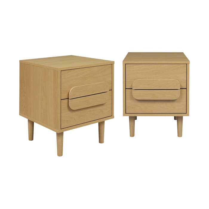 Table de chevet vintage décor bois 2 tiroirs (lot de 2) JULIANA