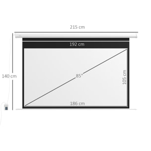 Pantalla de Proyector Eléctrica 84 Pulgadas Pantalla de Proyección Portátil Formato 16:9 con Mando a Distancia para Interior y Exterior Cine en Casa Patio 186x105 cm Blanco