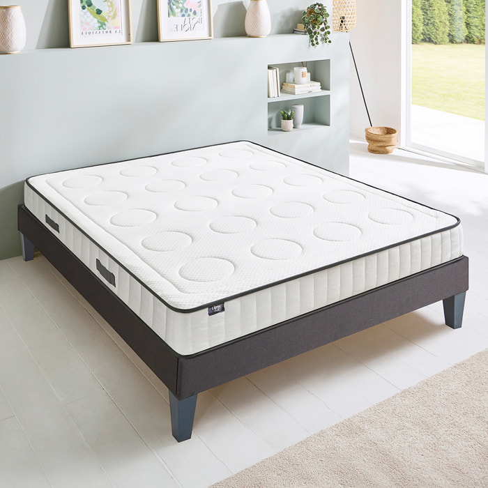 Ensemble Matelas Cristal & Sommier Kit15, 18 cm, Mémoire de Forme, Technologie Tri-Lattes, Soutien Ferme