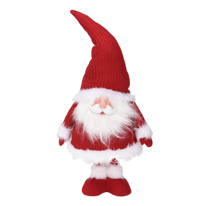Papá noel decorativo con patas extensible con gorro de tela en color rojo, altura ajustable - 32x20x112 cm