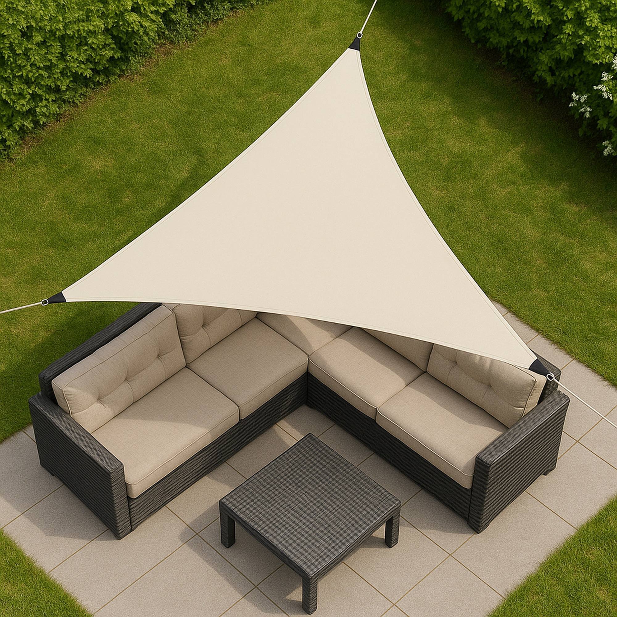 Well Home Sombrilla Triángulo de Sombra en Poliéster 36x36x36cm, Crema UPF 50+ con Ganchos de Metal y Bolsa de Transporte