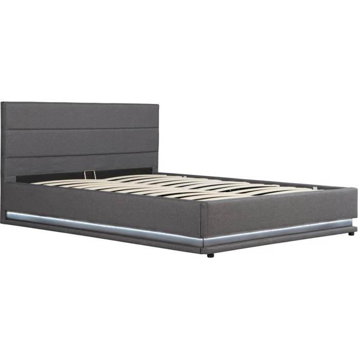 Lit LED avec coffre "Anastasia" - 140 x 190 - Gris foncé