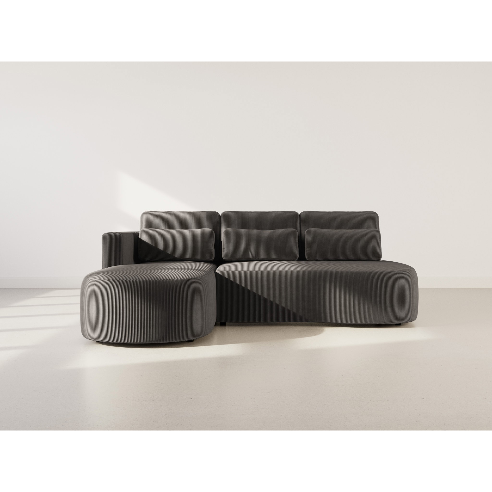 Mahina - canapé d'angle gauche 4 places convertible avec coffre en velours côtelé - Gris foncé