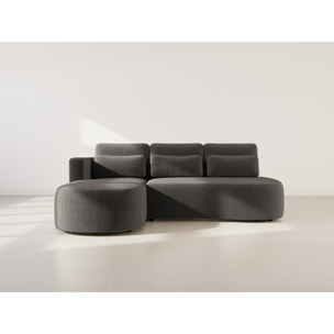 Mahina - canapé d'angle gauche 4 places convertible avec coffre en velours côtelé - Gris foncé