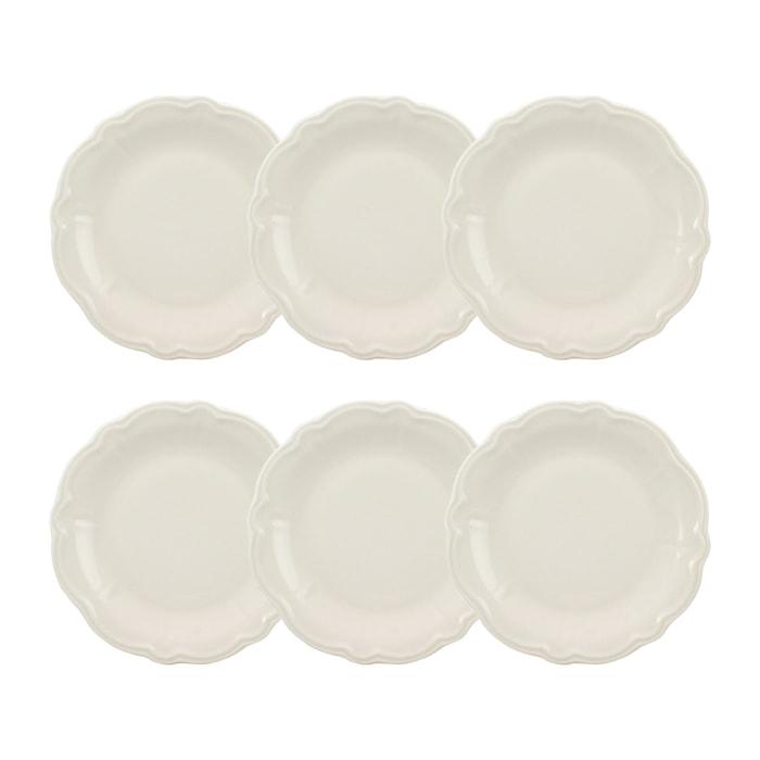 Lot de 6 assiettes à dessert en grès blanc 20cm CHARLOTTE