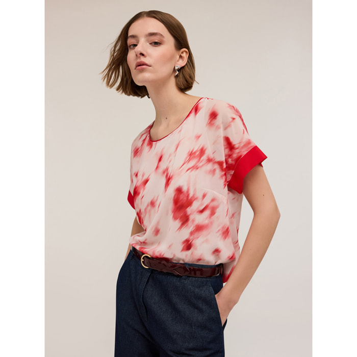 Motivi - Blusa de georgette con estampado chiné - Rojo