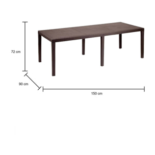 Tavolo da esterno Roma, Tavolo rettangolare allungabile da pranzo, Tavolo da giardino estensibile effetto rattan, 100% Made in Italy, Cm 150x90h72, Marrone