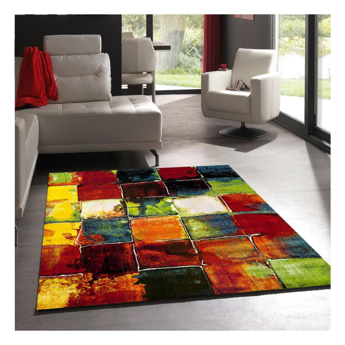 tapis chambre 80x150 tissé multicolore rectangle motif géométrique BE 39