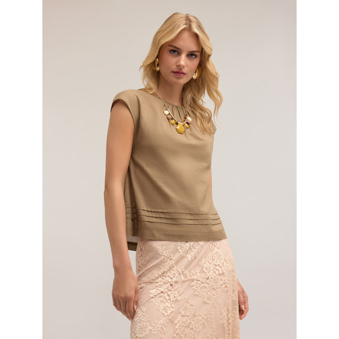 Motivi - Blusa de voile con recorte en la espalda - Verde militare