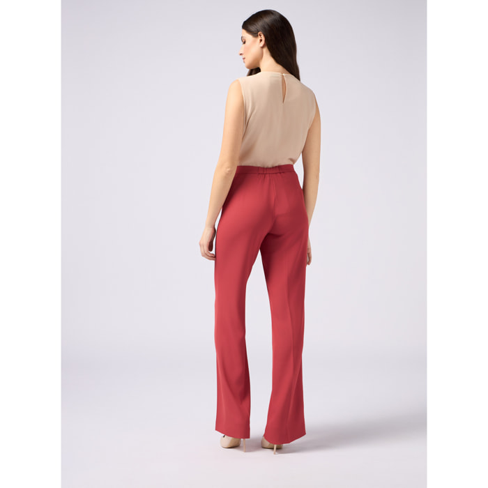 Oltre - Pantalones palazzo de tejido fluido - Rojo
