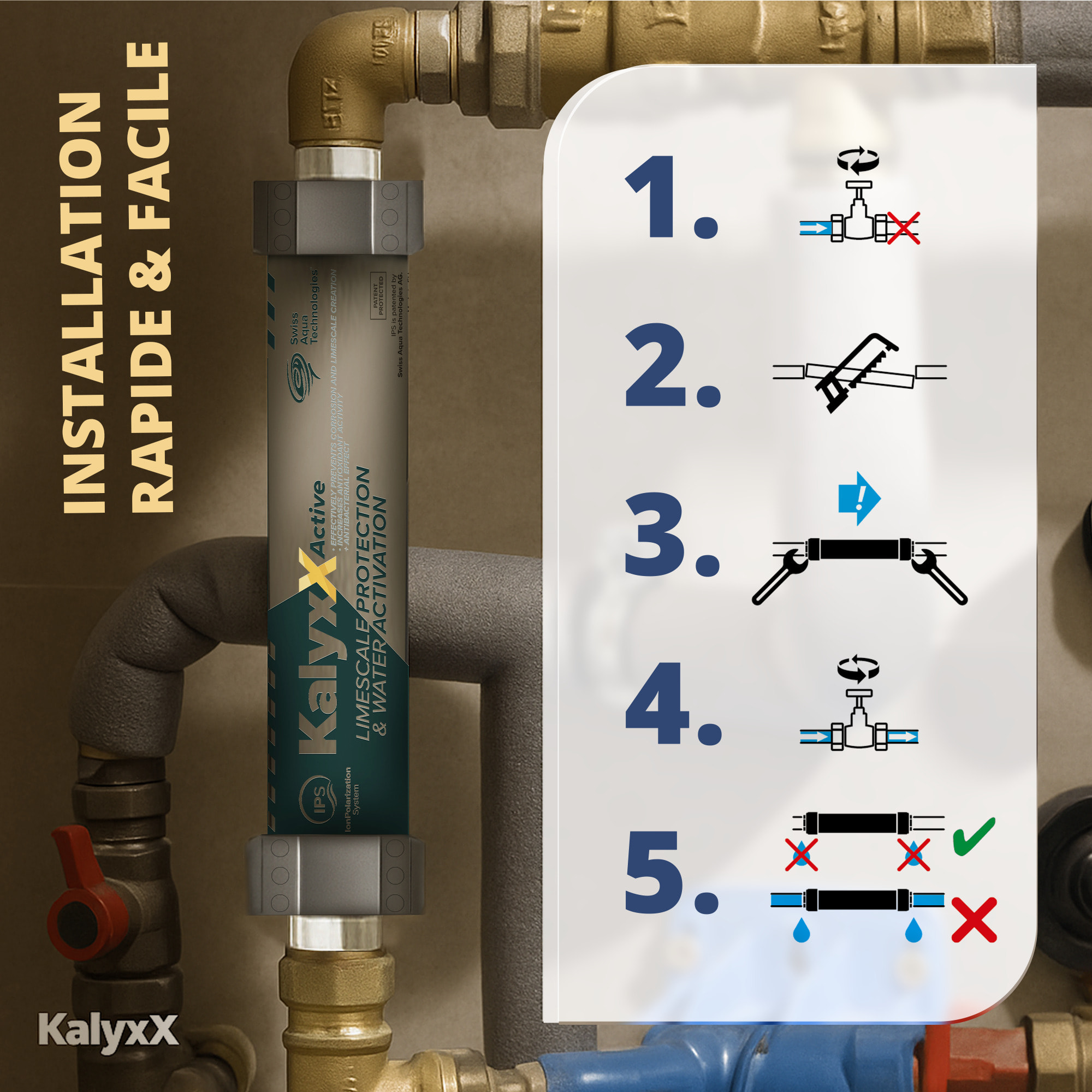 Adoucisseur d'eau Anticalcaire Antibacterien innovant IPS Kalyxx Active G1/2 " femelle (IPSKXAG12)