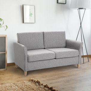 Canapé 2 places design scandinave dim. 141L x 65l x 78H cm pieds bois massif tissu lin gris clair chiné