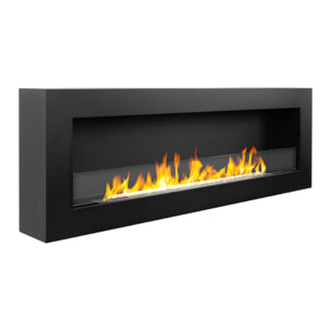 Siena 120 - Camino a Bioetanolo da Parete 120x41x15 cm con Bruciatore 1,25lt in Acciaio Nero
