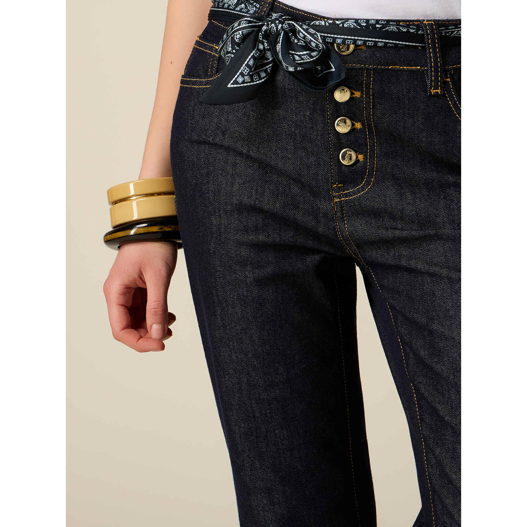 Oltre - Jeans regular con pañuelo en la cintura - Azul