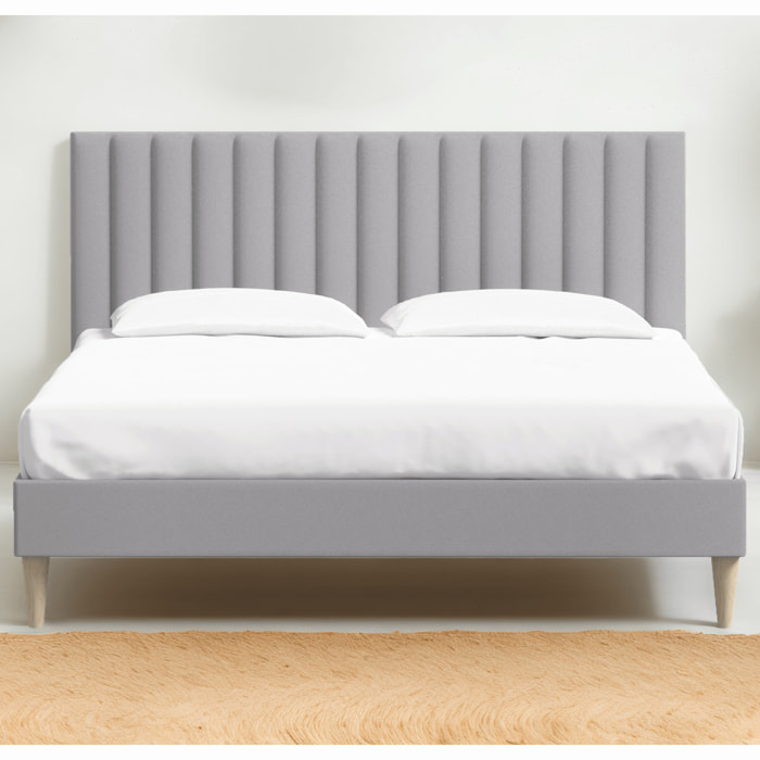 Lit adulte en velours avec tête de lit matelassée - ELIOT
