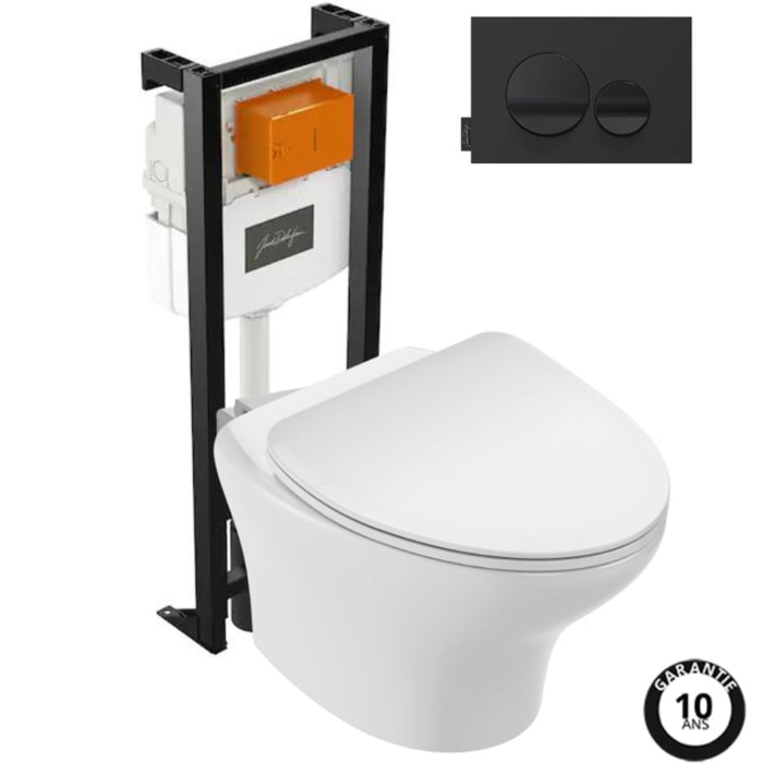 Pack WC suspendu sans bride Nouvelle vague+ bâti-support + plaque Noir brillant/Noir mat