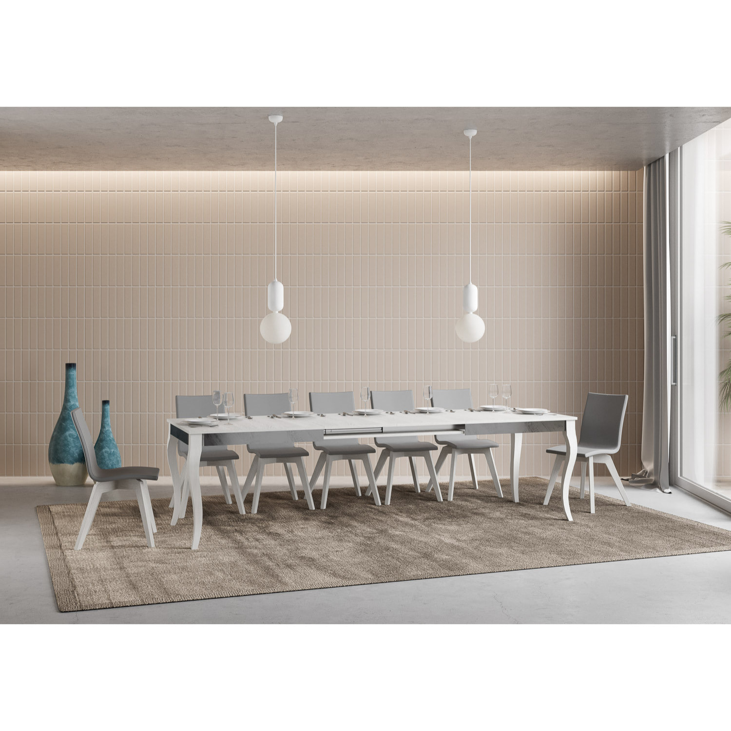 Tavolo Olanda Iron Bianco Frassino 90x160 allungato 90x264 telaio grigio 142
