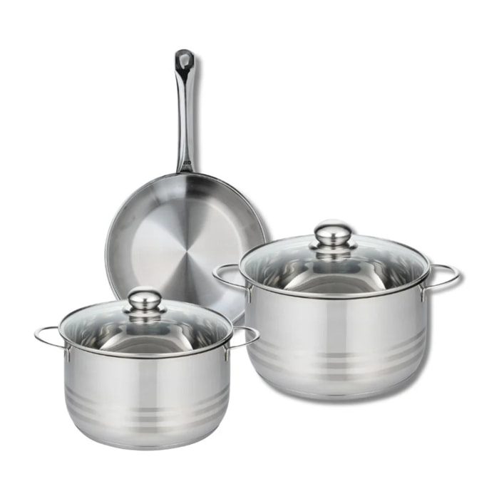 Ensemble de 1 Poêle de cuisson 24 cm et 2 faitouts 20 et 24 cm Elo Profi Brillant