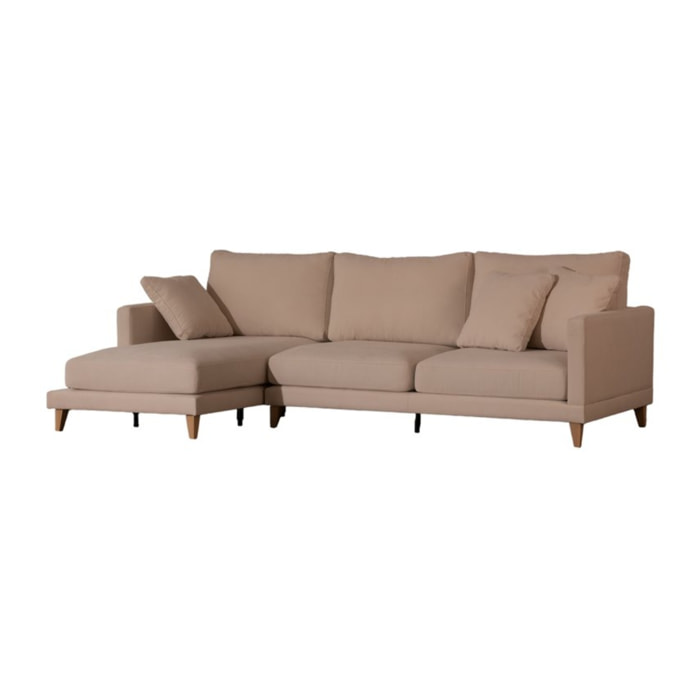 Canapé d'angle Dafne -textile, mousse pu, bois, panneau de particules-couleur beige 275 x 90 x 160 cm
