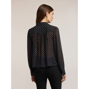 Motivi - Camicia in georgette a pois con plissé - Nero