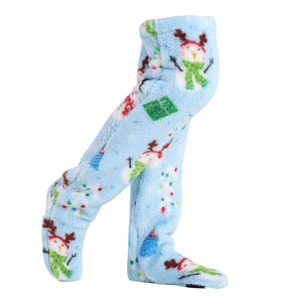 Calze lunghe in peluche extra morbido. Lunghezza di 75 cm. Design natalizio blu.
