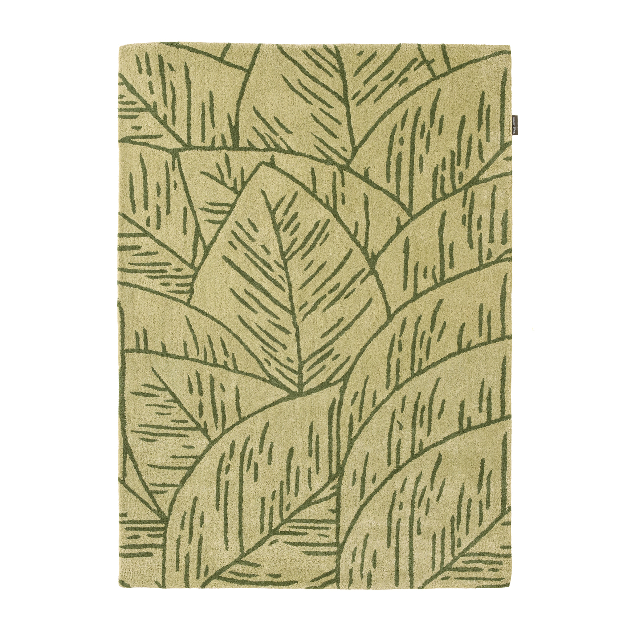 PANTONE - Tapis en laine fait main CEDRE BLANC à motif feuille vert