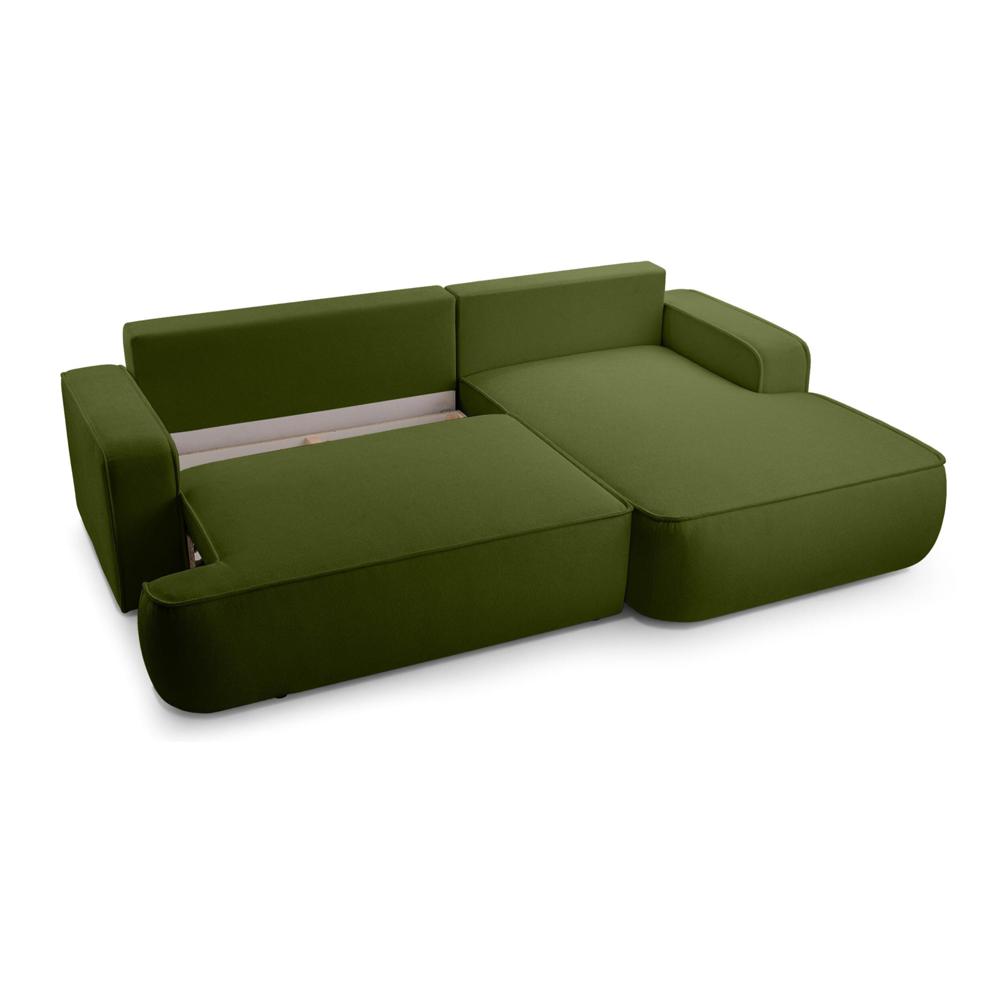Nessino - canapé d'angle droit 4 places - convertible avec coffre - en tissu texturé - Vert