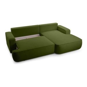 Nessino - canapé d'angle droit 4 places - convertible avec coffre - en tissu texturé - Vert