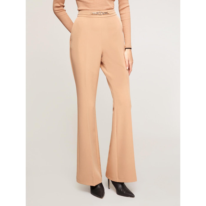 Motivi - Pantaloni flare con motivo de cadena - Beige