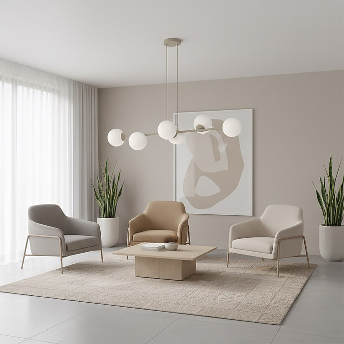 Lampada a sospensione Magnus in acciaio moka e vetro opale