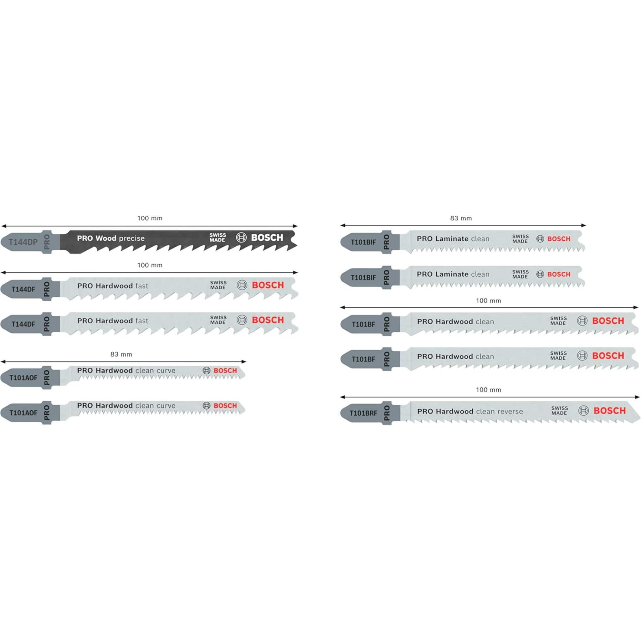 Coffret Pro 10 lames de scie sauteuse pour bois dur et stratifié 83 mm - BOSCH - 2607011941