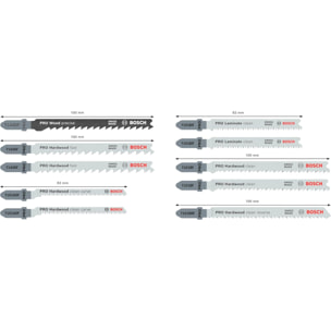Coffret Pro 10 lames de scie sauteuse pour bois dur et stratifié 83 mm - BOSCH - 2607011941