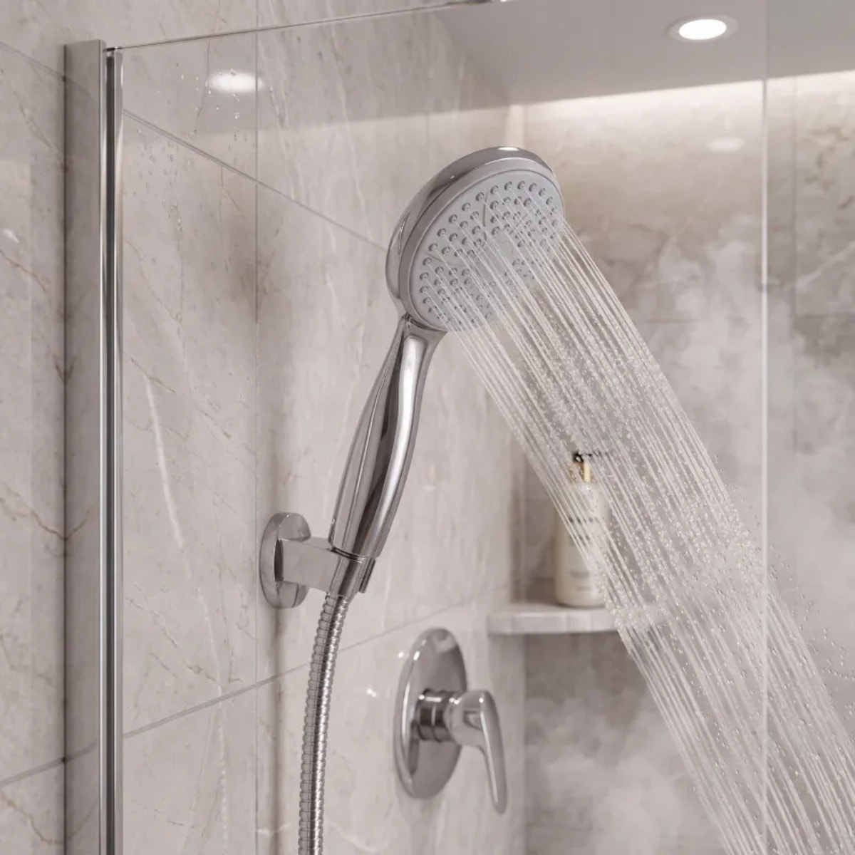 Pommeau de douche Nino Ø80 mm – Chrome / Gris TPR – Jet pluie économique