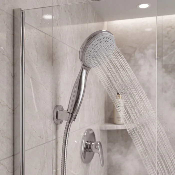 Pommeau de douche Nino Ø80 mm – Chrome / Gris TPR – Jet pluie économique